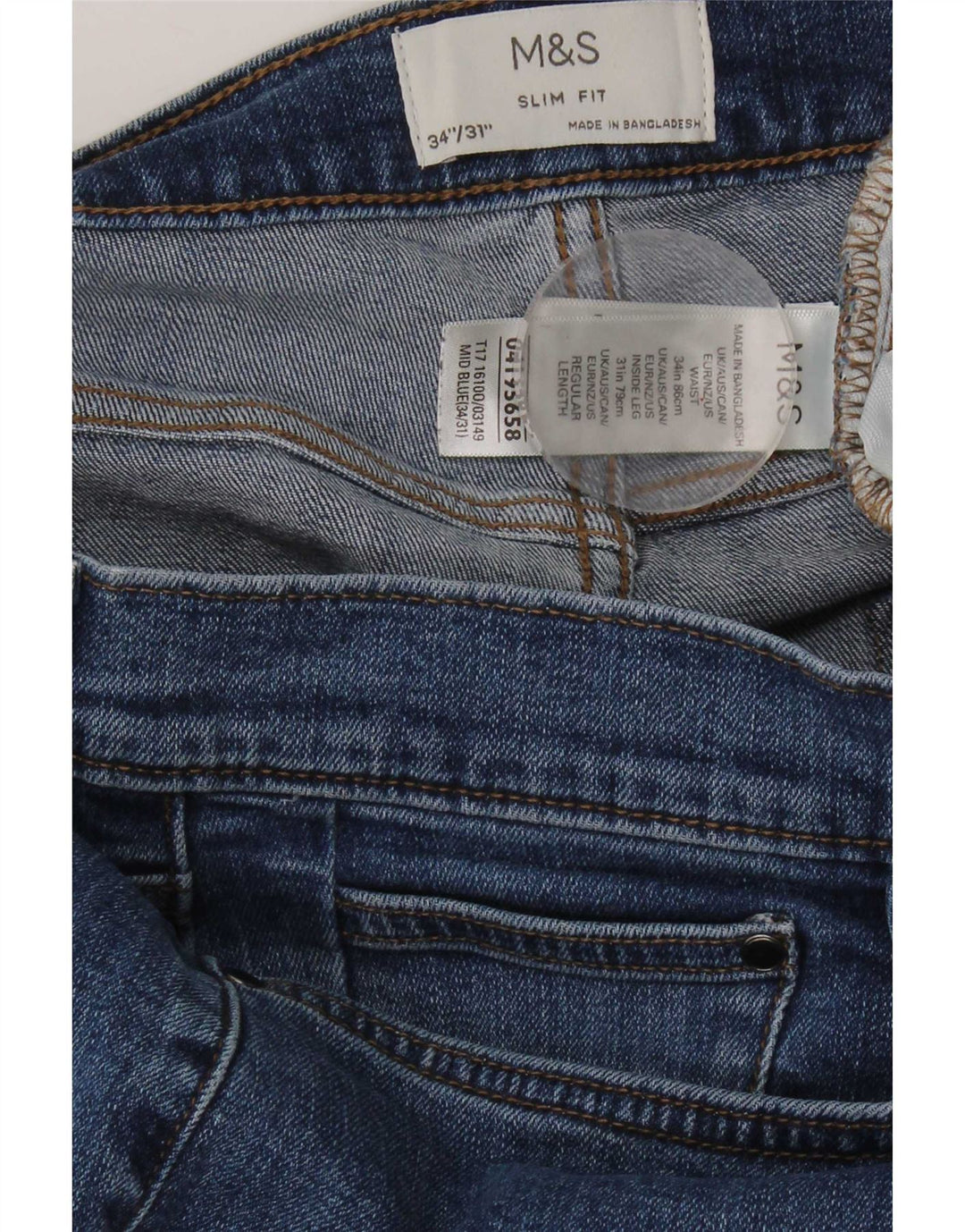 Marks & Spencer Herren Slim Jeans W34 L31 Blaue Baumwolle