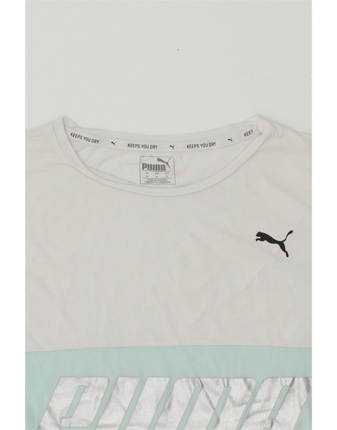 PUMA Womens Oversized Graphic T-Shirt Top UK 14 Medium White Colourblock Vintage Puma and Second-Hand Puma from Messina Hembry 