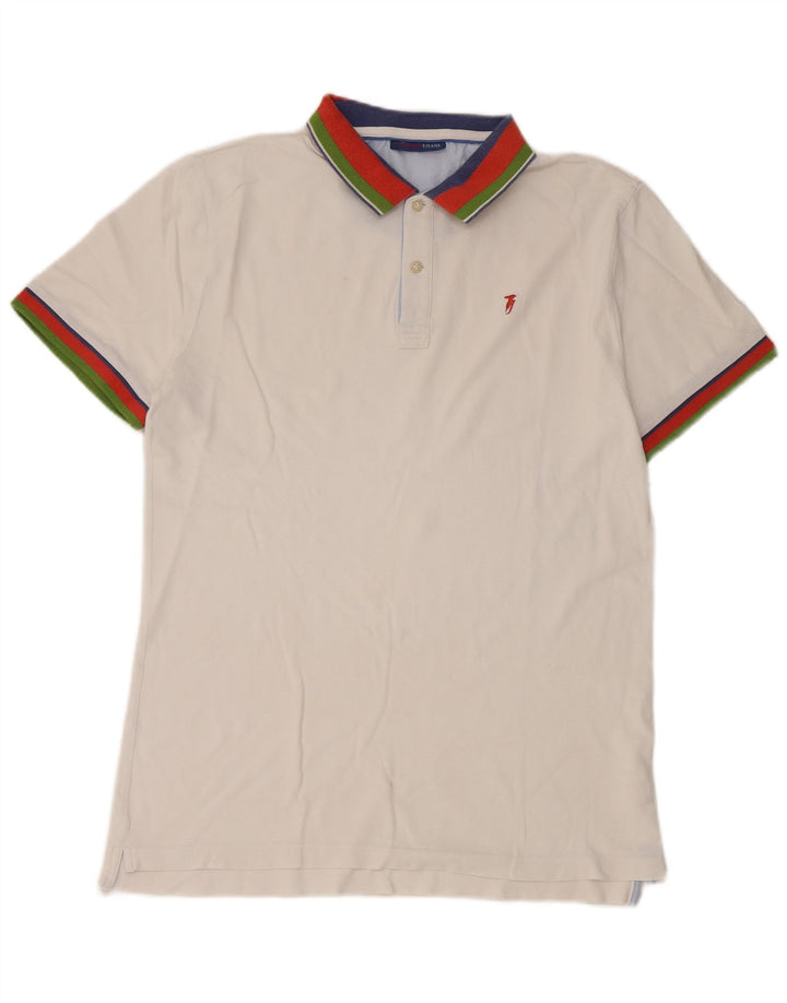 Trussardi Jeans Herren-Poloshirt, Größe S, Weiß, Farbblockdesign