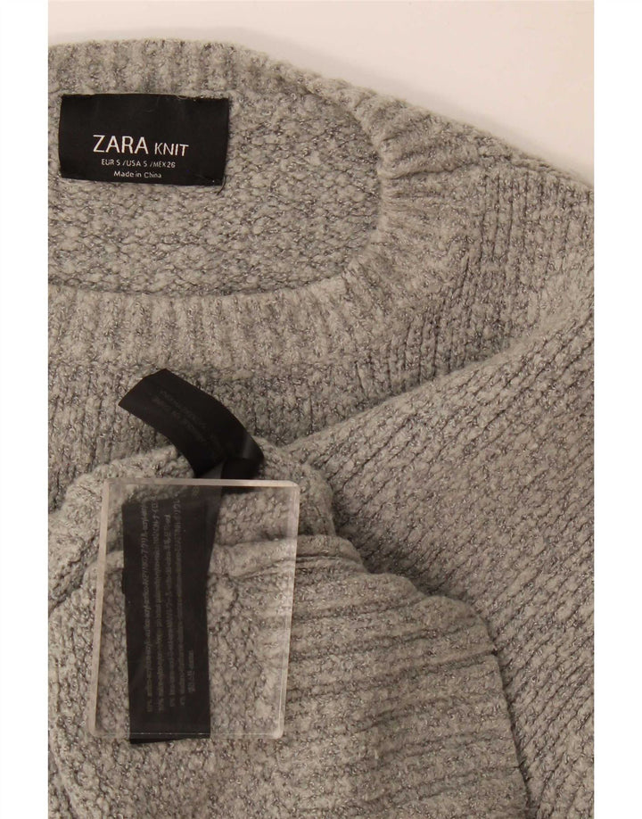 Zara Damen-Pullover, übergroß, Rundhalsausschnitt, Gr. 10, Größe S, Grau meliert