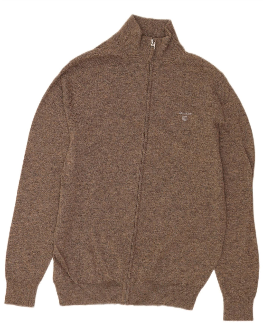 GANT Herren-Strickjacke aus mittelbraun gesprenkelter Wolle