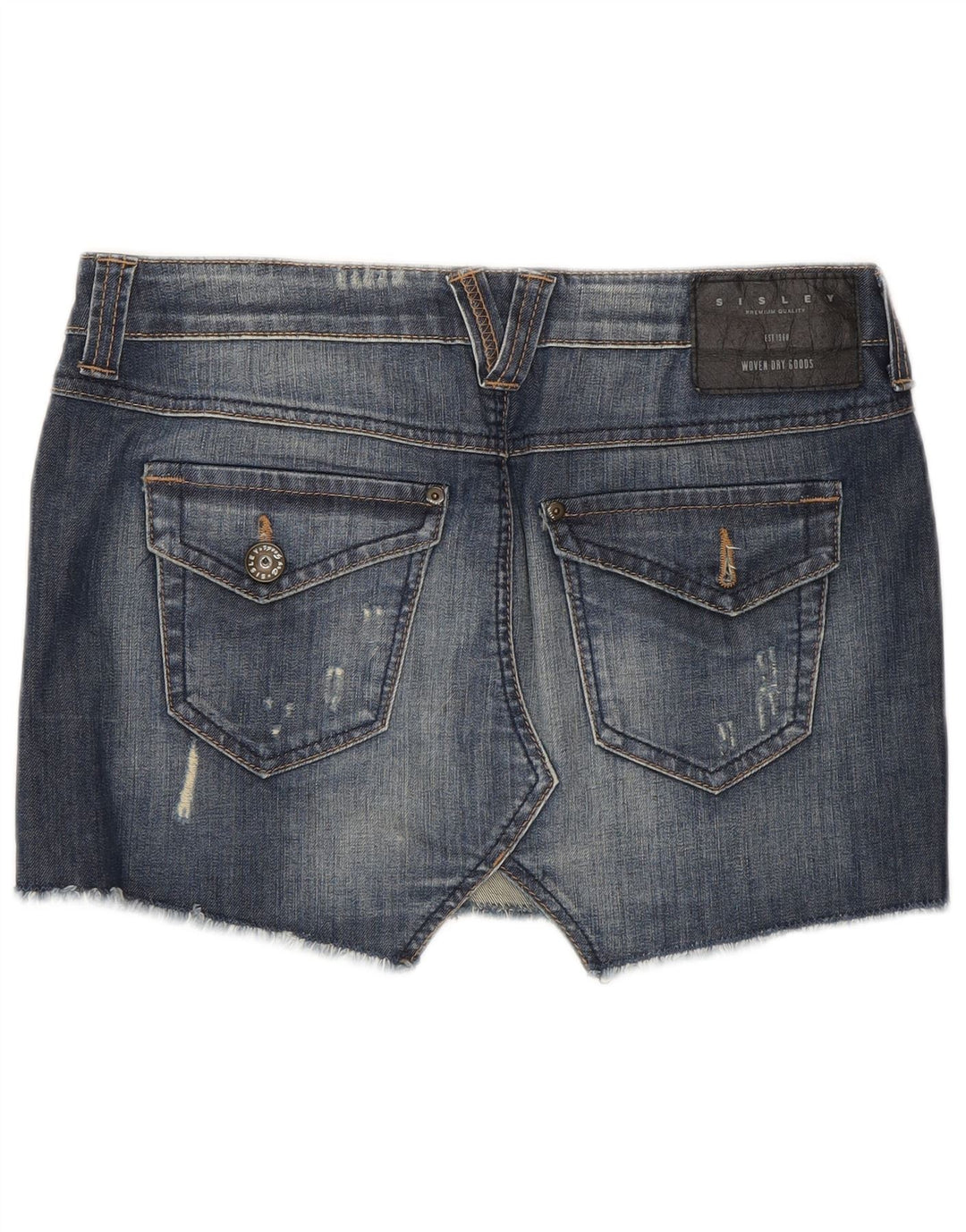 Sisley Damen Distressed Mini Denim Rock W29 Mittelblaue Baumwolle