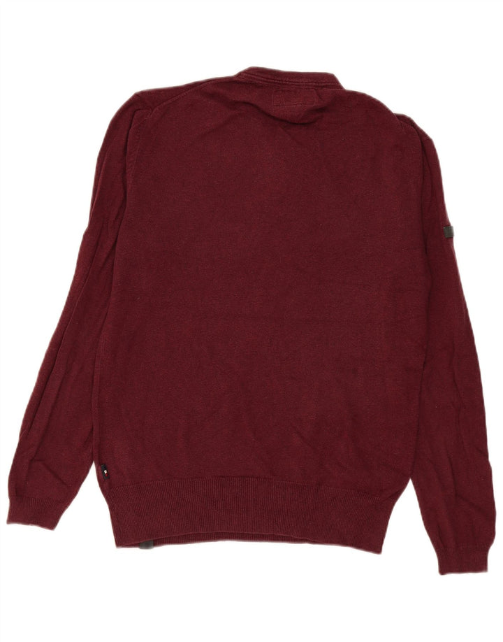 Superdry Herren-Pullover mit Knopfkragen, Größe S, Burgunderrot, Baumwolle