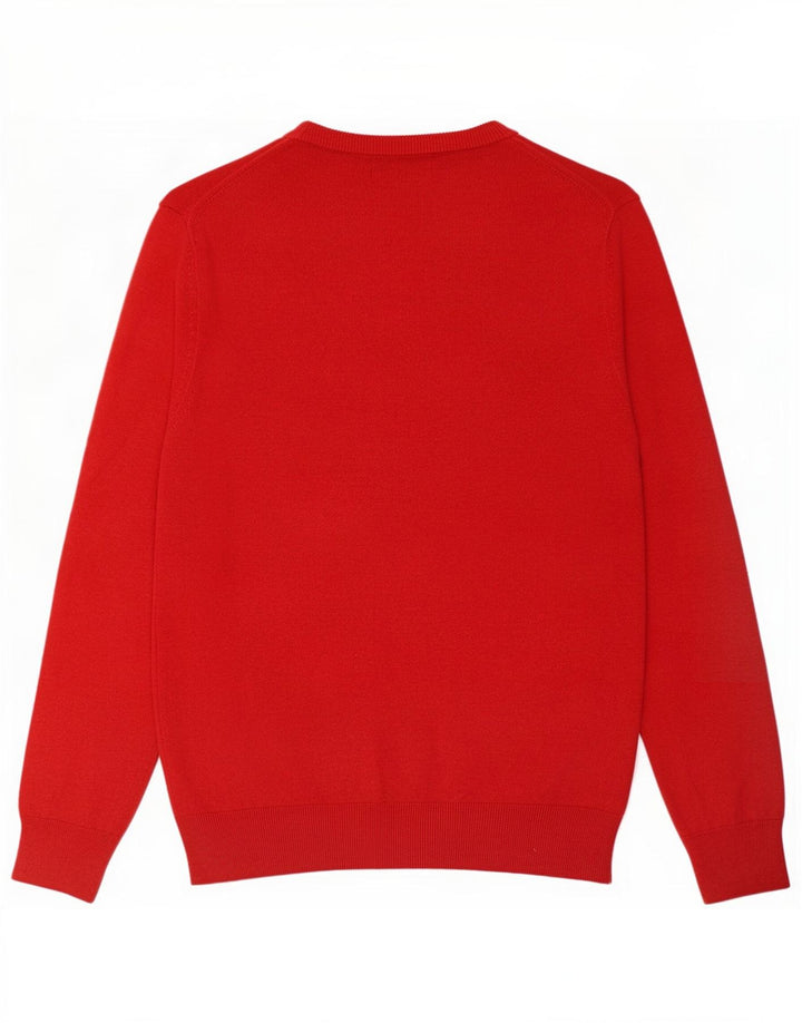 Marks & Spencer Herren-Pullover mit V-Ausschnitt, Größe L, aus roter Baumwolle