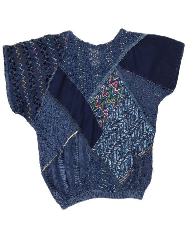 Vintage Damen Bluse Top UK 16 Großes marineblaues Patchwork