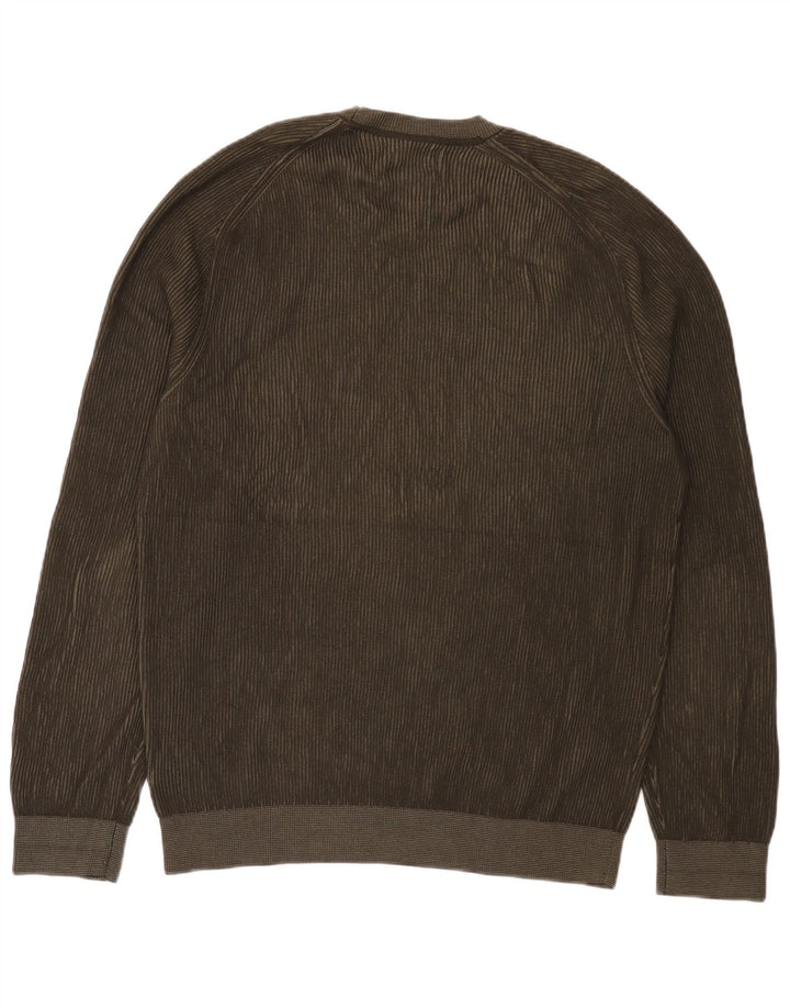 Massimo Dutti Herren-Pullover mit Rundhalsausschnitt, XL, Khaki, Baumwolle