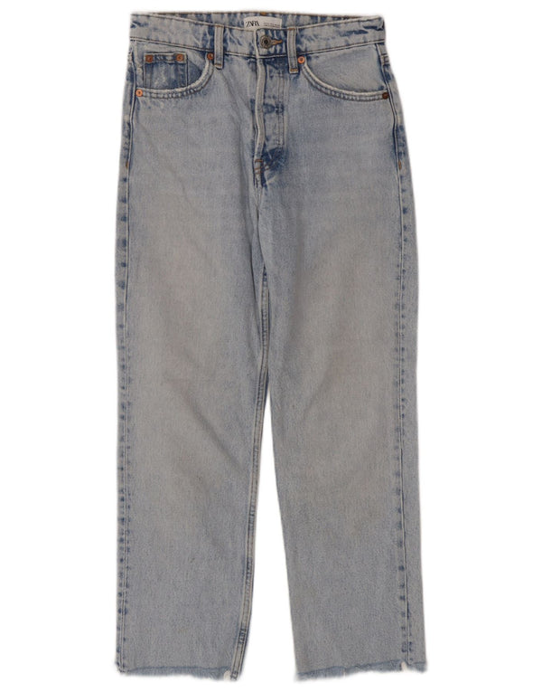 Zara Damen Crop Straight Jeans EU 34 2XS W24 L25 Blau