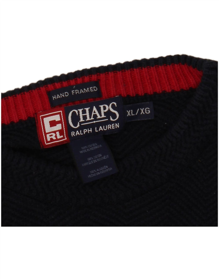 CHAPS RALPH LAUREN Herren-Pullover mit U-Boot-Ausschnitt, XL, Marineblau, Fischgrätenmuster