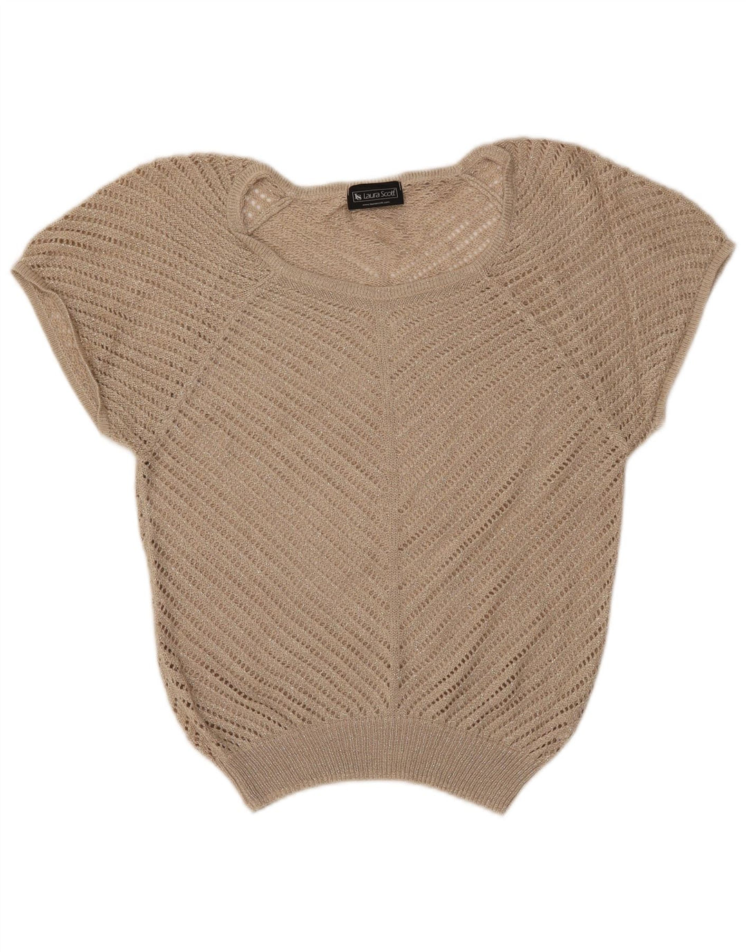 LAURA SCOTT Damen Pullover mit kurzen Ärmeln und U-Boot-Ausschnitt, Gr. 8, Beige
