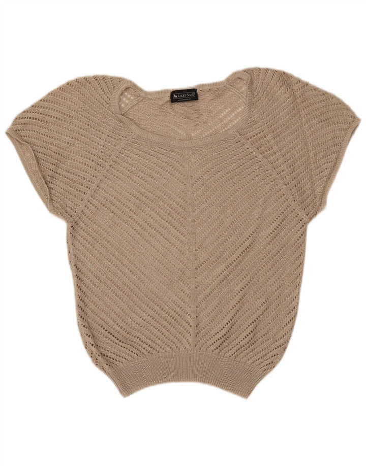 LAURA SCOTT Damen Pullover mit kurzen Ärmeln und U-Boot-Ausschnitt, Gr. 8, Beige