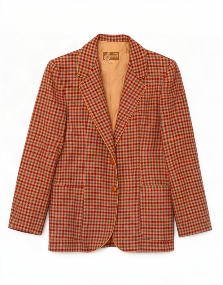 Vintage Damen 2-Knopf-Blazerjacke IT 46 Großer mehrfarbiger Gingham