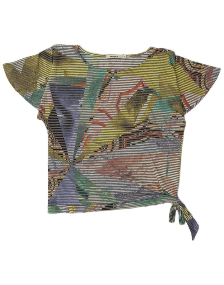 Desigual Damen Crop Bluse Top UK 14 Medium Mehrfarbig Nadelstreifen