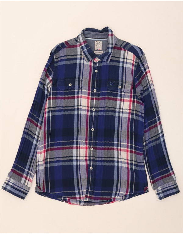 Crew Clothing Herren-Flanellhemd mit maßgeschneiderter Passform, XL, blau kariert, Baumwolle
