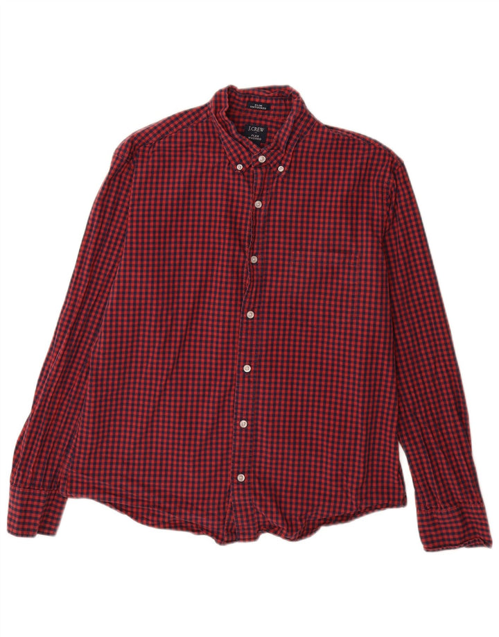 J. Crew Slim-Hemd für Herren, groß, rot, Gingham-Baumwolle