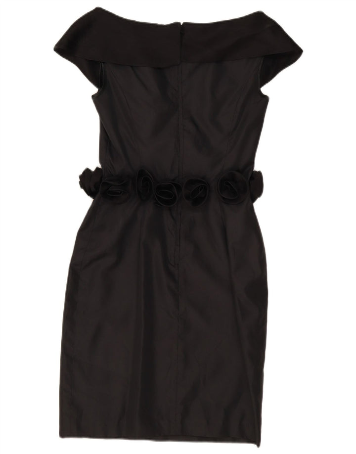 Vintage Damen Off Shoulder Kleid UK 8 Small Schwarz Polyester