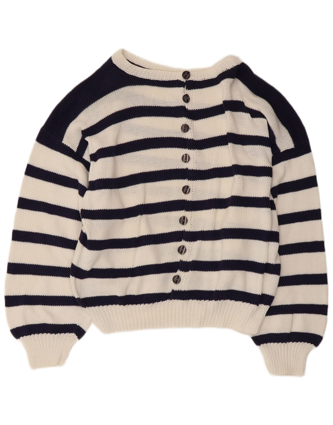 VINTAGE Womens Boat Neck Jumper Sweater UK 14 Large Navy Blue Nautical