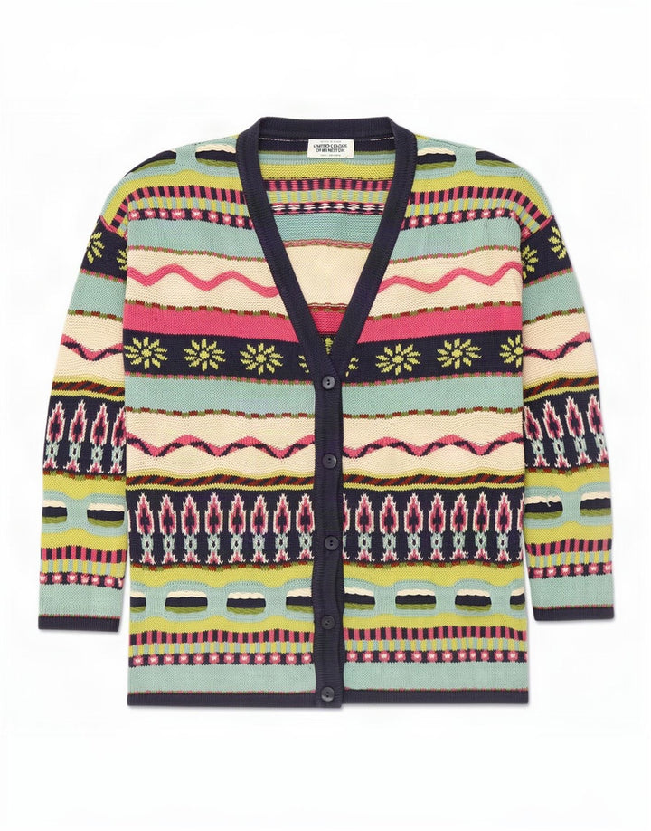Benetton Damen-Cardigan-Pullover UK 14 Medium Mehrfarbig Neuheit