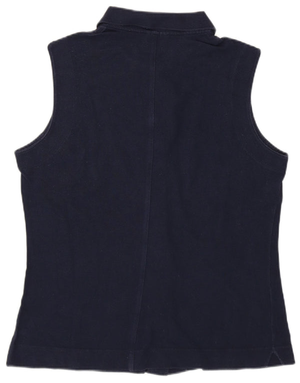 Lacoste Womens Sleeveless Shirt Blouse Size 44 Large Navy Blue Cotton