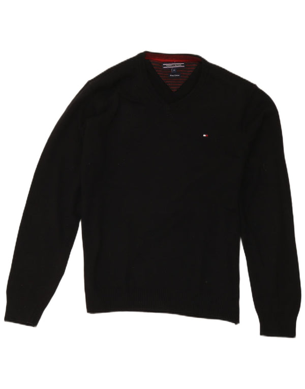 Tommy Hilfiger Herren-Pullover mit V-Ausschnitt, mittelschwarz, Baumwolle
