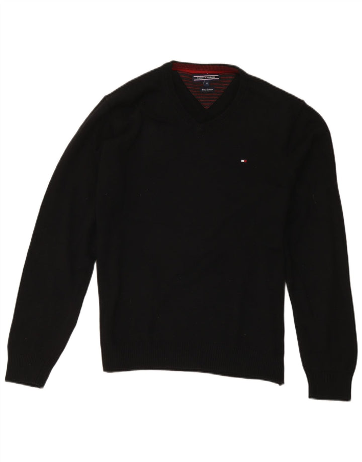 Tommy Hilfiger Herren-Pullover mit V-Ausschnitt, mittelschwarz, Baumwolle