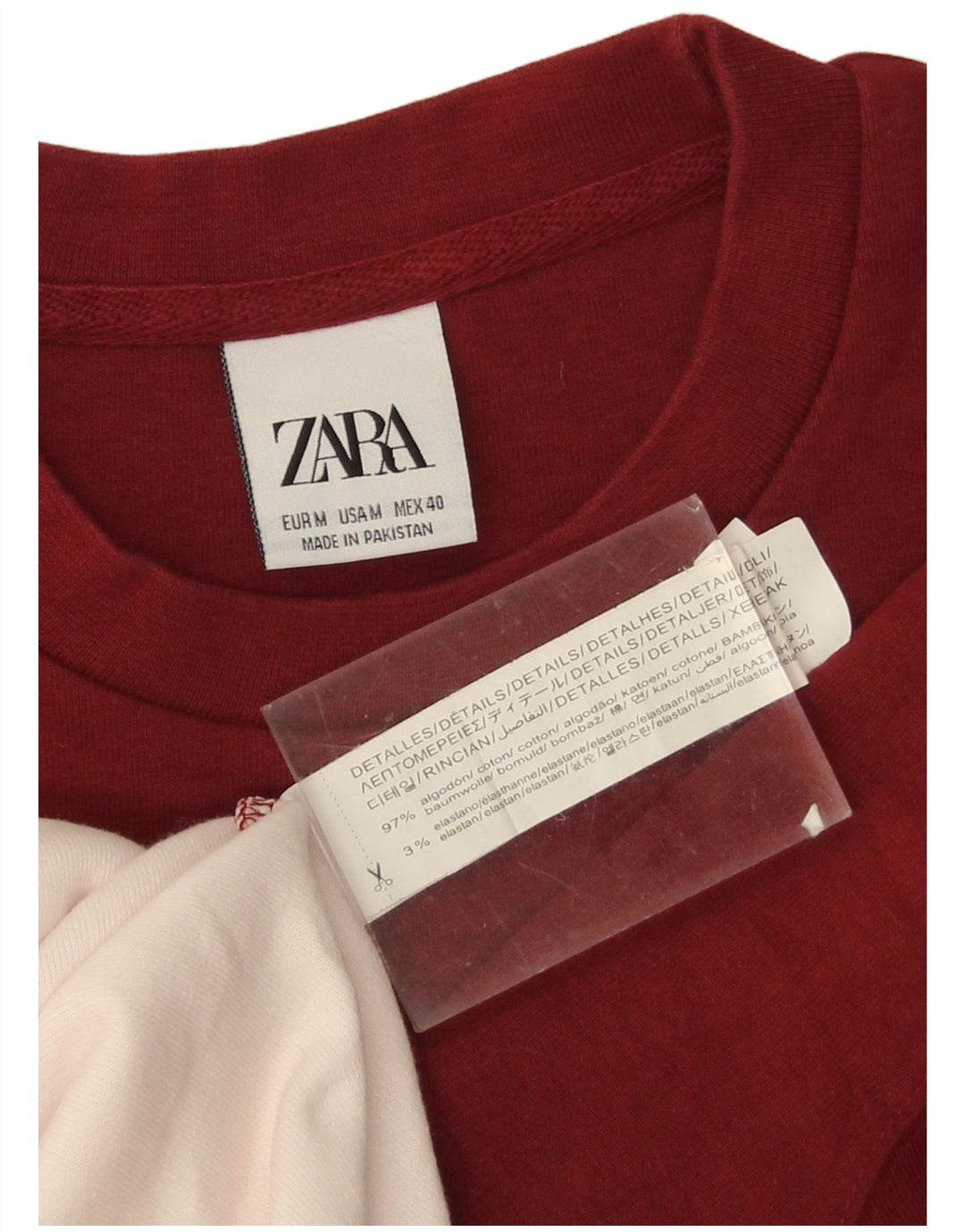 Zara Herren-Sweatshirt-Pullover, mittleres Burgunderrot, Colourblock-Baumwolle