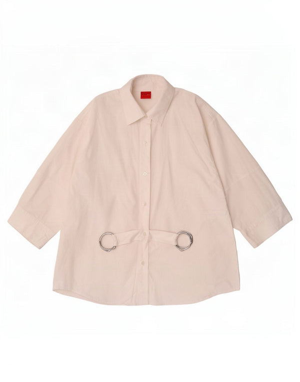 Hugo Boss Damen-Hemd mit 3/4-Ärmeln, übergroßes Hemd, UK 6, XS, weiße Baumwolle