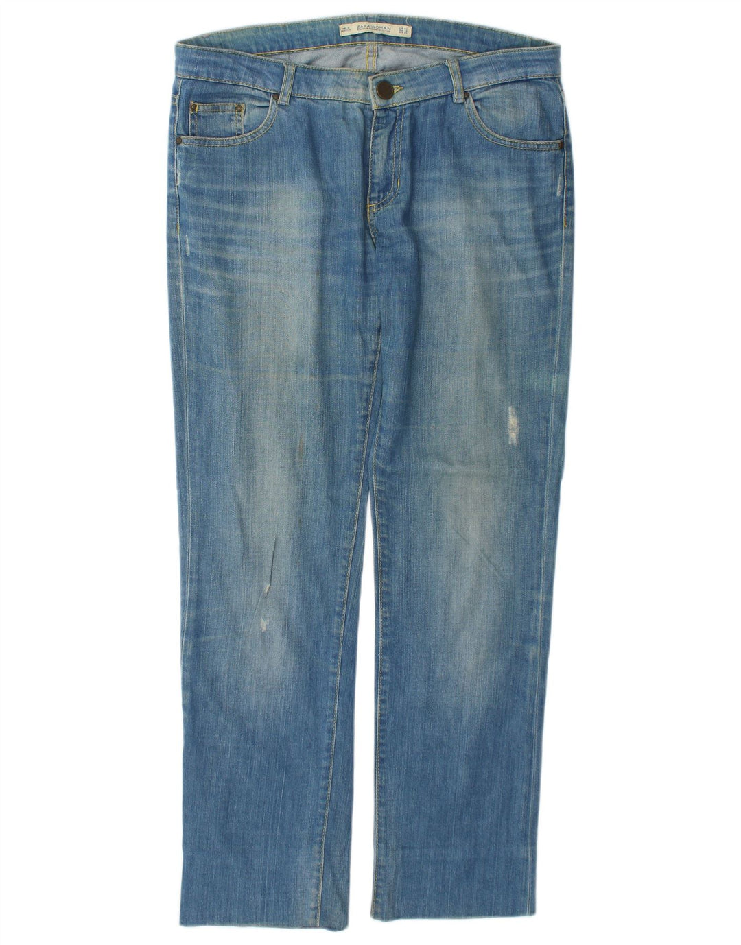 Zara Damen Distressed Straight Jeans EU 40 Medium W30 L29 Blaue Baumwolle