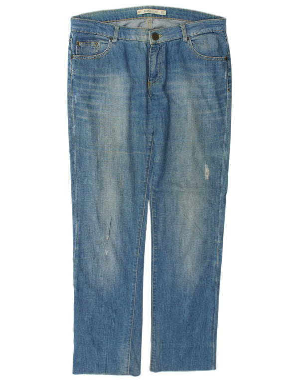 Zara Damen Distressed Straight Jeans EU 40 Medium W30 L29 Blaue Baumwolle