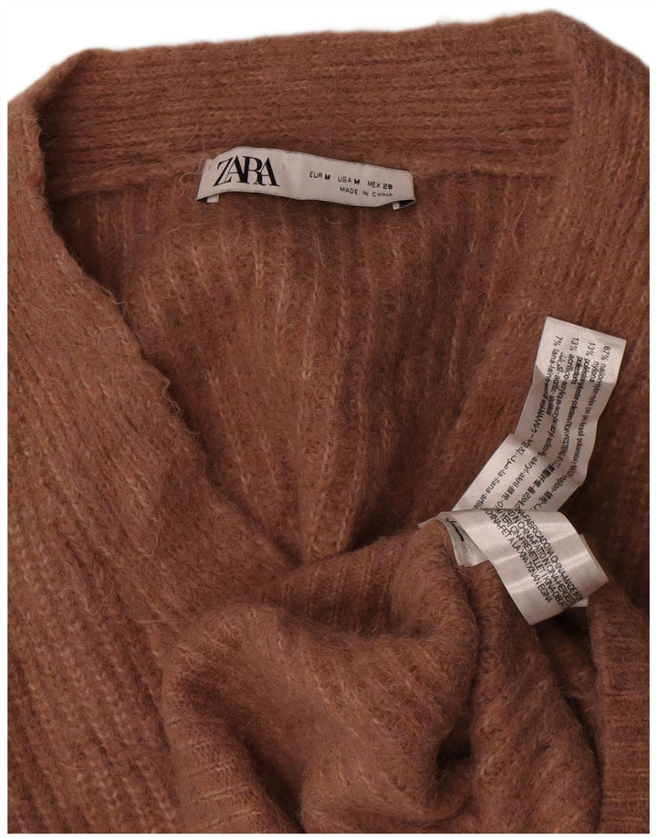Zara Damen Crop Oversized Cardigan Pullover UK 14 Mittelbraunes Nylon