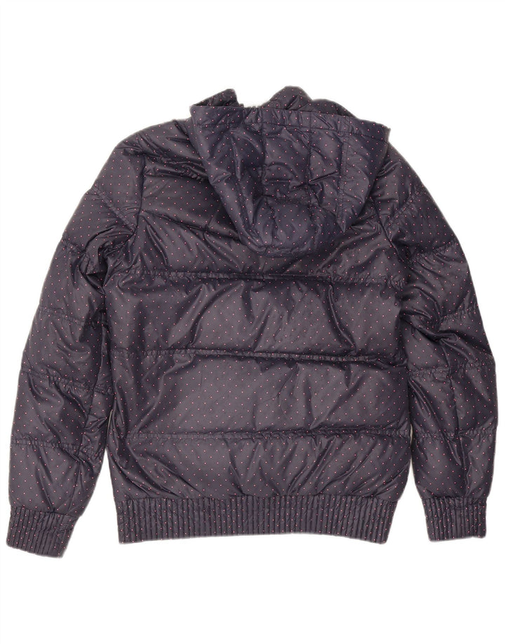 Adidas Damen-Kapuzenjacke, wattiert, UK 12, mittelmarineblau gepunktetes Polyester