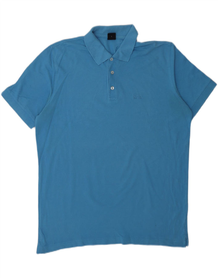 HUGO BOSS Mens Polo Shirt Large Blue Cotton