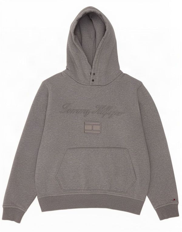 Tommy Hilfiger Mens Graphic Hoodie Jumper Large Grey Flecked Cotton
