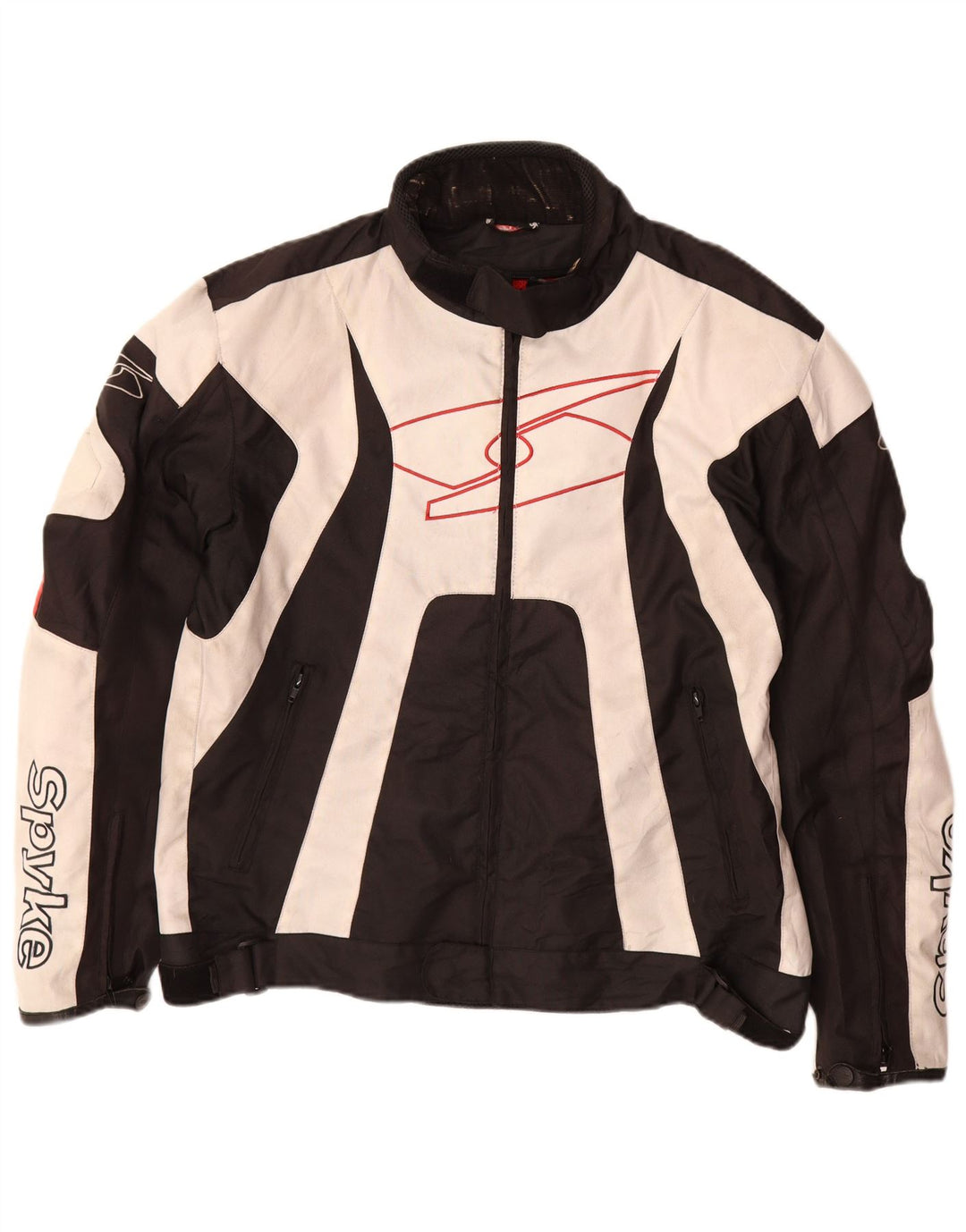 Spyke Herren-Grafik-Racer-Jacke, Größe 58 3XL, schwarzes Farbblock-Polyester