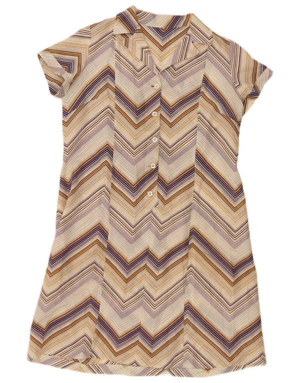 Vintage Damen Kurzarm-Hemdkleid UK 14 Medium Mehrfarbig Chevron