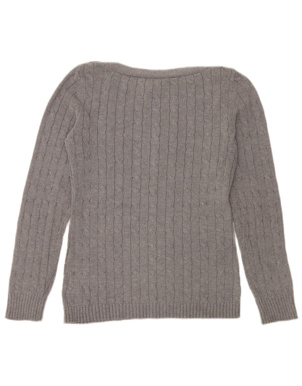 RALPH LAUREN Damen-Pullover mit U-Boot-Ausschnitt, UK 14, mittelgraue Baumwolle