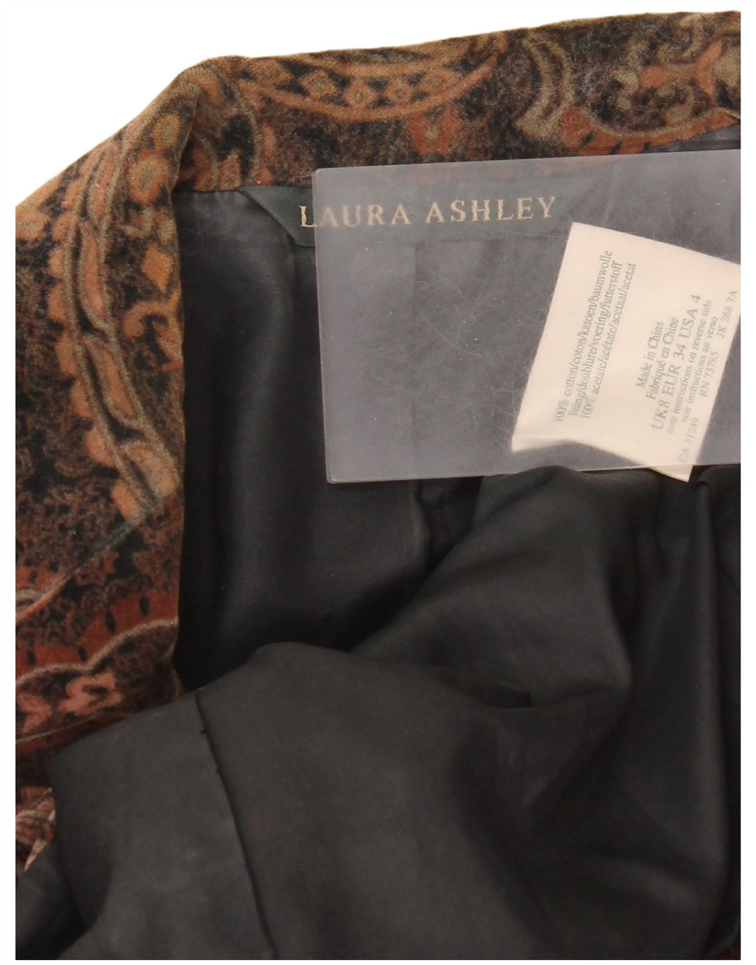 Laura Ashley Damen-Blazer aus Samt mit 2 Knöpfen, Gr. 8, klein, braun, Paisleymuster