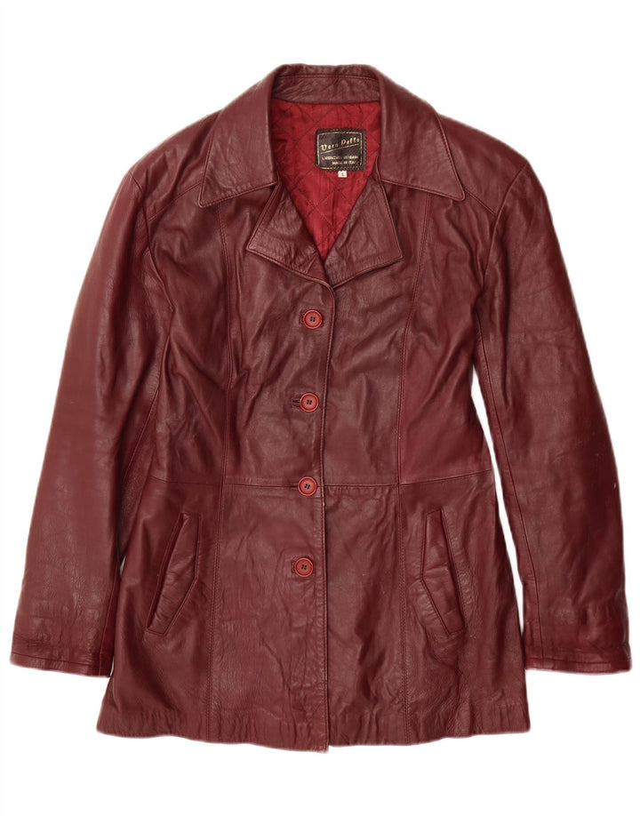 Vintage Damen 4 Knopf Leder Blazer Jacke UK 10 Small Burgund