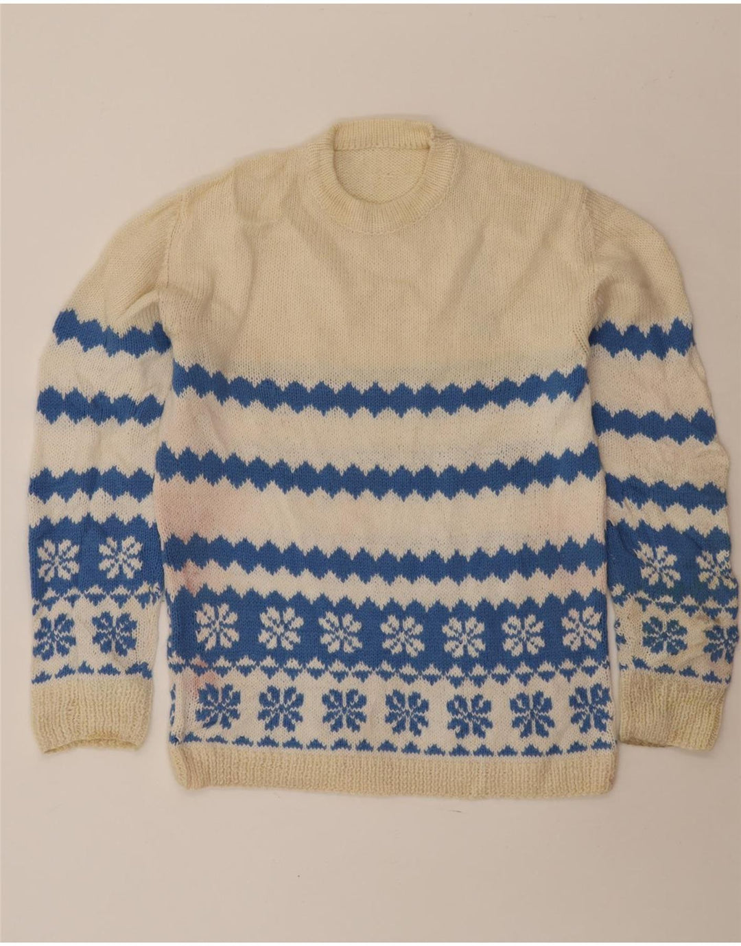 VINTAGE Herren Pullover mit Rundhalsausschnitt Medium Off White Fair Isle