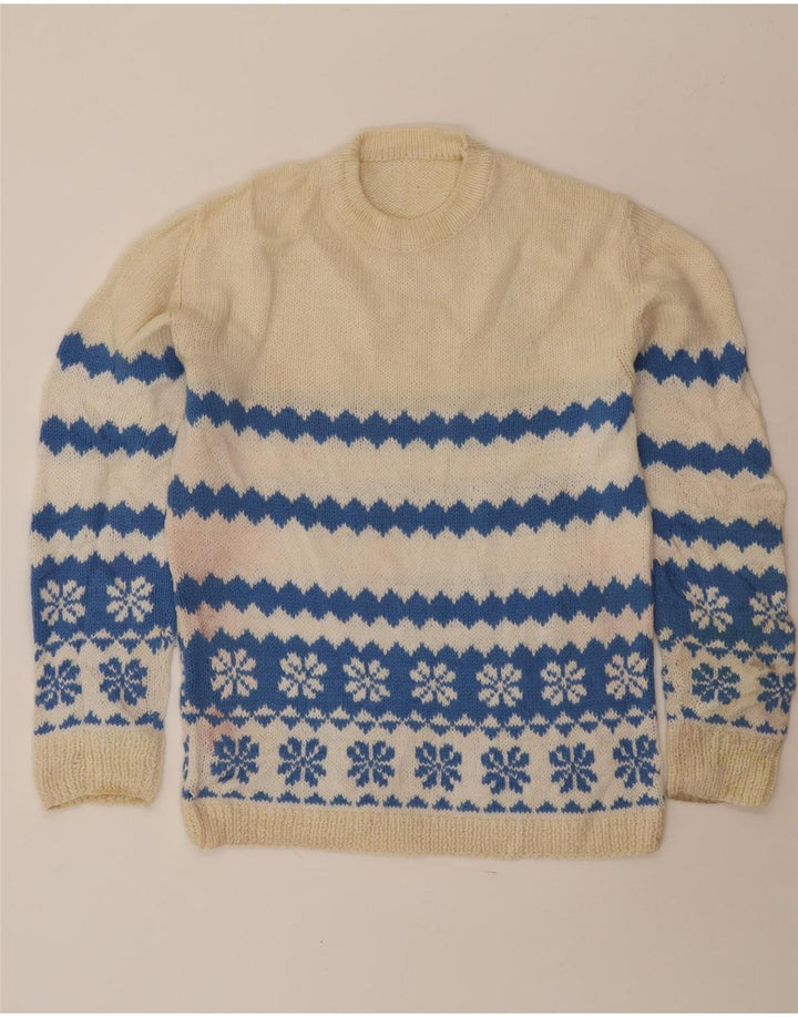 VINTAGE Herren Pullover mit Rundhalsausschnitt Medium Off White Fair Isle