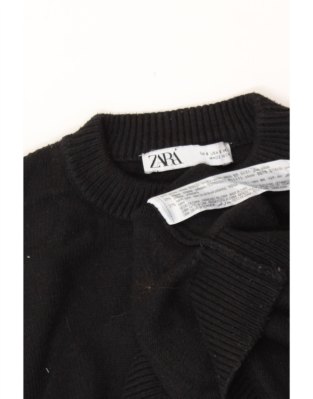 ZARA Damen Crop Crew Neck Pullover Pullover UK 10 Small Schwarze Viskose