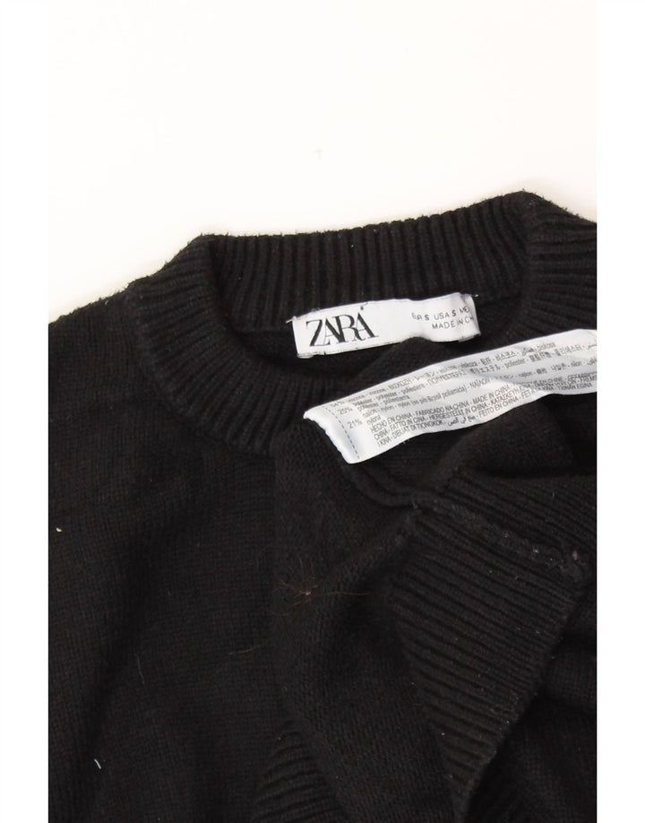 ZARA Damen Crop Crew Neck Pullover Pullover UK 10 Small Schwarze Viskose