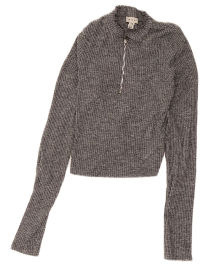 Topshop Damen-Crop-Top mit Reißverschluss am Hals, Gr. 10, Größe S, grau gesprenkeltes Polyester