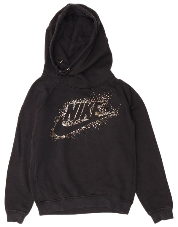 Nike Womens Graphic Oversized Hoodie Pullover UK 10 Small Schwarze Baumwolle