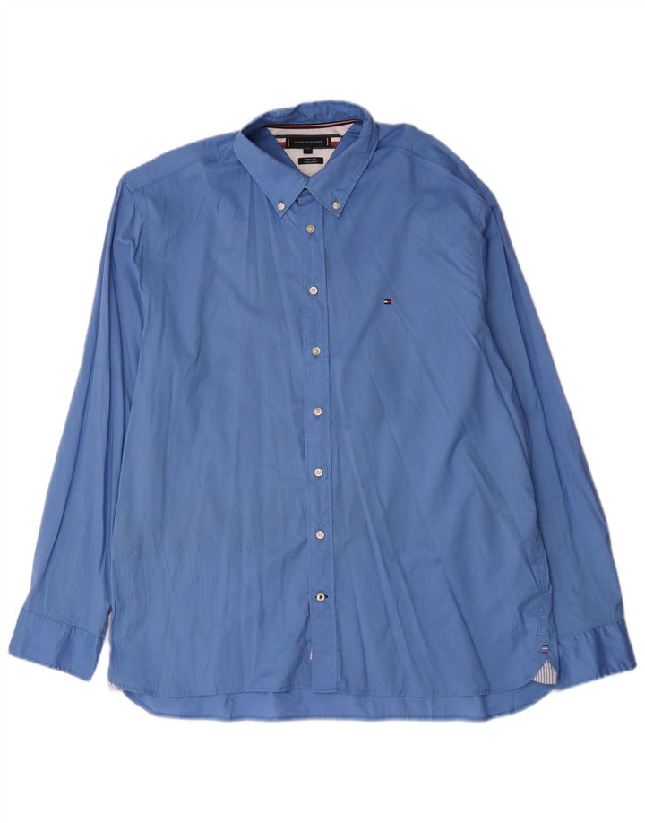 Tommy Hilfiger Herren-Hemd mit normaler Passform, 2XL, blaue Baumwolle