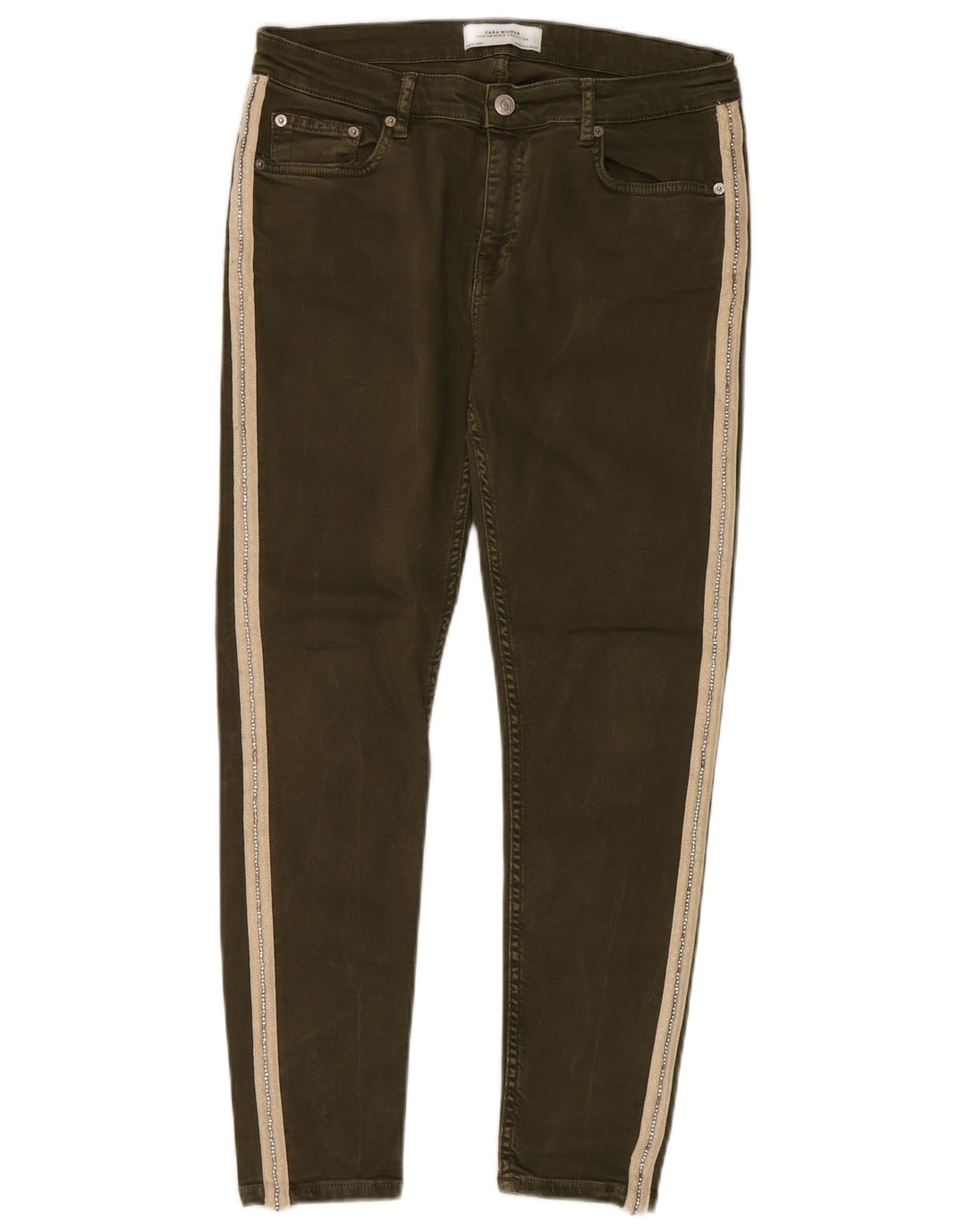 Zara Damen Slim Jeans EU 40 Medium W30 L27 Khaki Colourblock
