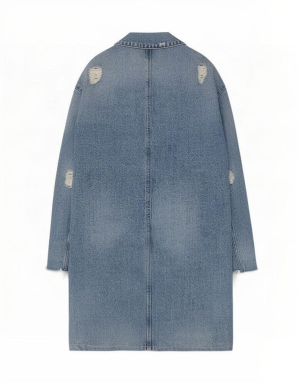 Zara Womens Trafaluc Distressed Denim Coat UK 14 Medium Blue