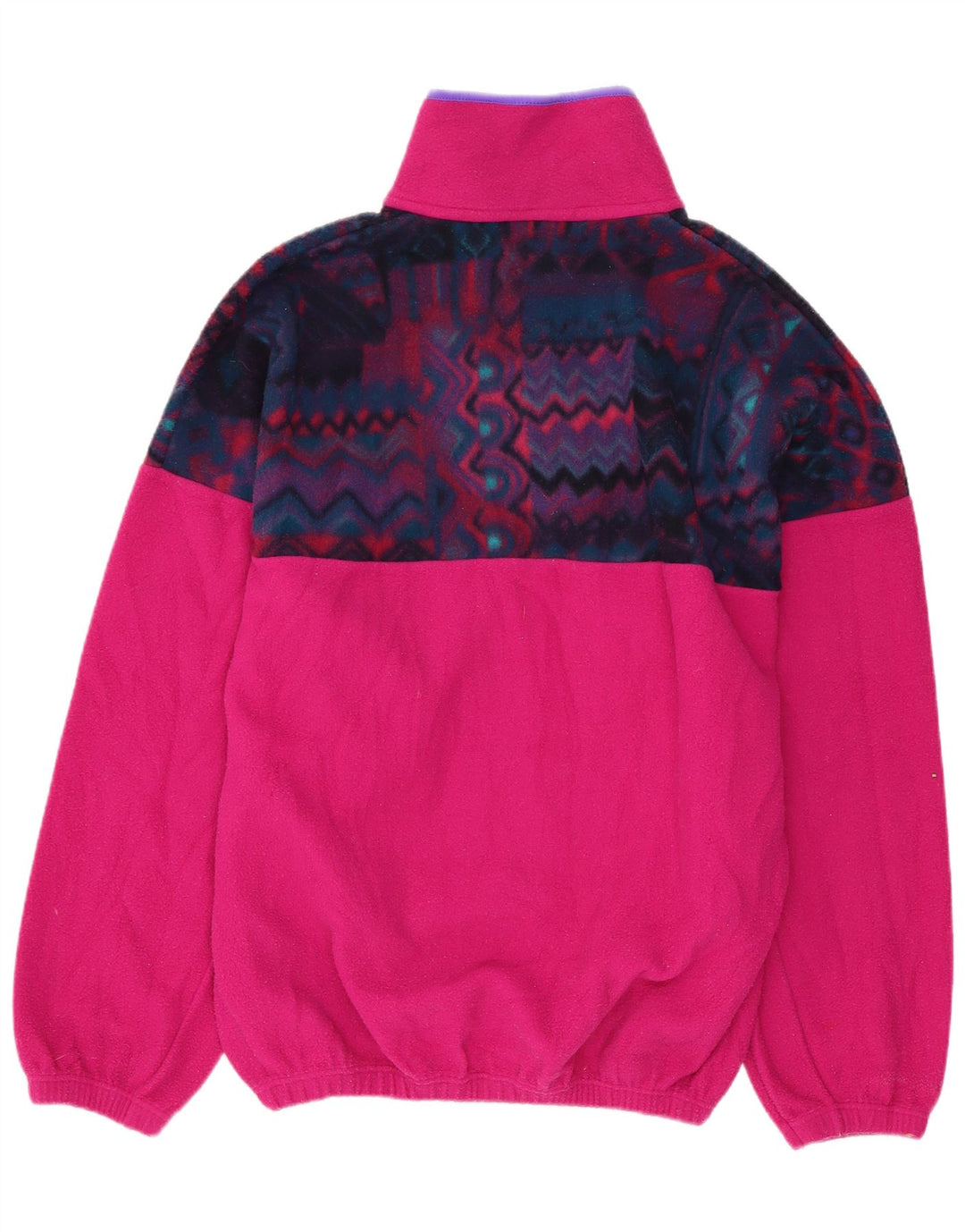 Vintage Herren-Fleecepullover mit Knopfkragen, klein, rosa, geometrische Baumwolle