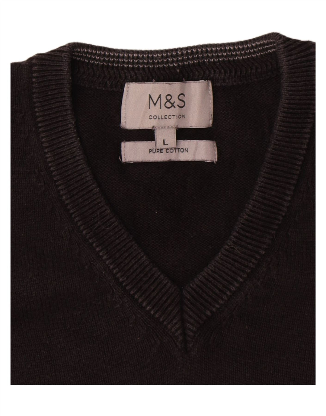 Marks & Spencer Herren-Pullover mit V-Ausschnitt, groß, aus schwarzer Baumwolle