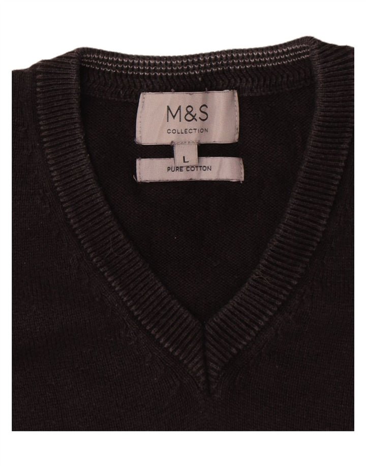 Marks & Spencer Herren-Pullover mit V-Ausschnitt, groß, aus schwarzer Baumwolle