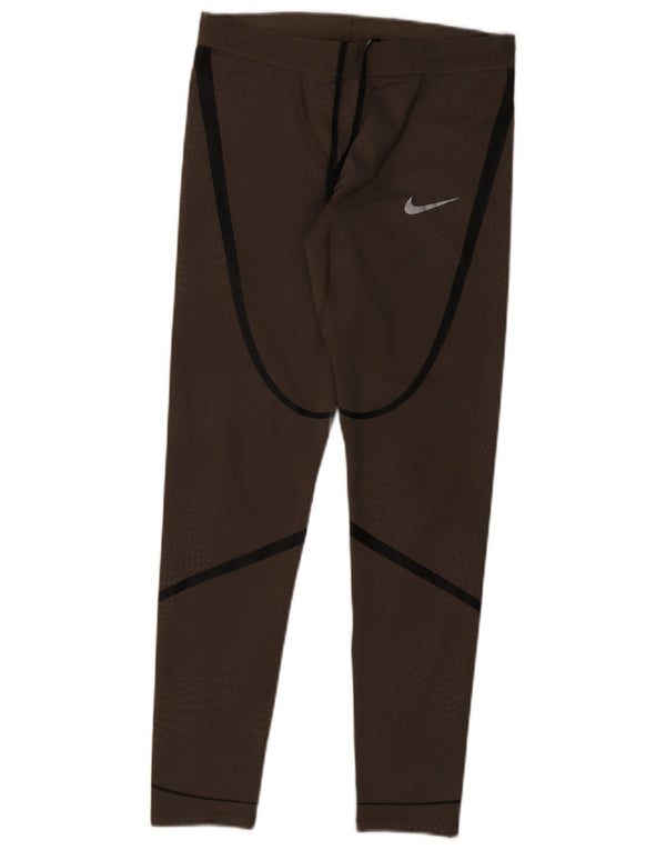 Nike Damen Dri Fit Leggings UK 12 Mittelbraun gestreift Polyester